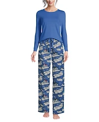 Lands' End Women's Tall Pajama Gift Set - Knit Long Sleeve Top and Flannel Pants