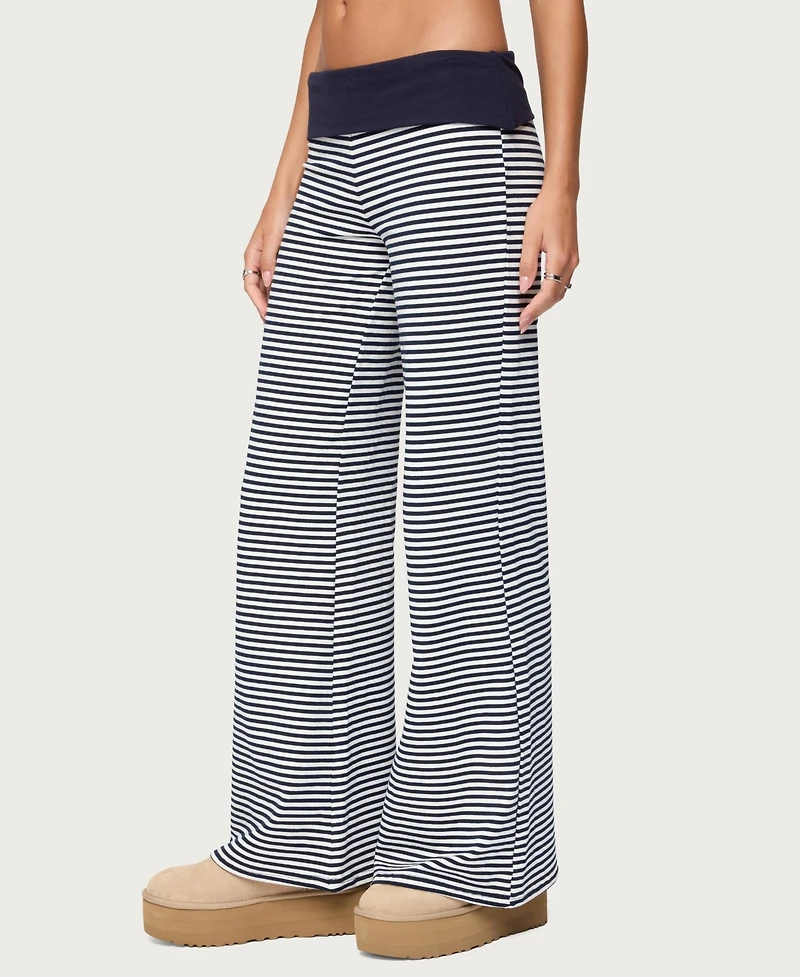Edikted Womens Meggy Striped Fold Over Pants