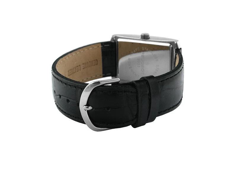Peugeot Men's 30X40mm Silver Tank Shape Watch with Black Strap
