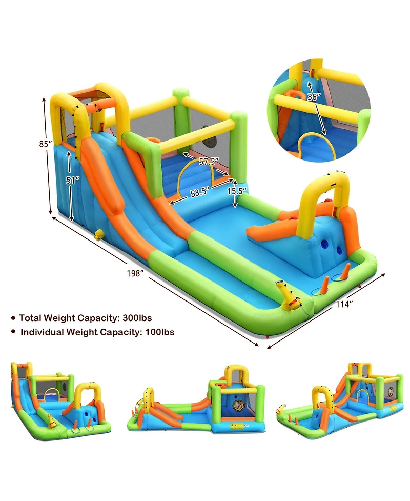 Skonyon 8-in-1 Inflatable Water Slide Bounce House with Splash Pool and 735W Blower