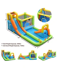 Skonyon 8-in-1 Inflatable Water Slide Bounce House with Splash Pool and 735W Blower