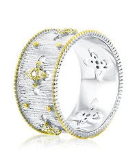 Suzy Levian New York Sterling Silver Cubic Zirconia Brushed Italian Florentine Extra Wide Band Eternity Ring