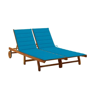 vidaXL 2-Person Solid Wood Acacia Cushioned Patio Sun Lounger