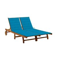 vidaXL 2-Person Solid Wood Acacia Cushioned Patio Sun Lounger