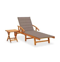 vidaXL Sunlounger with Table Taupe Solid Acacia wood Extra Long Foldable