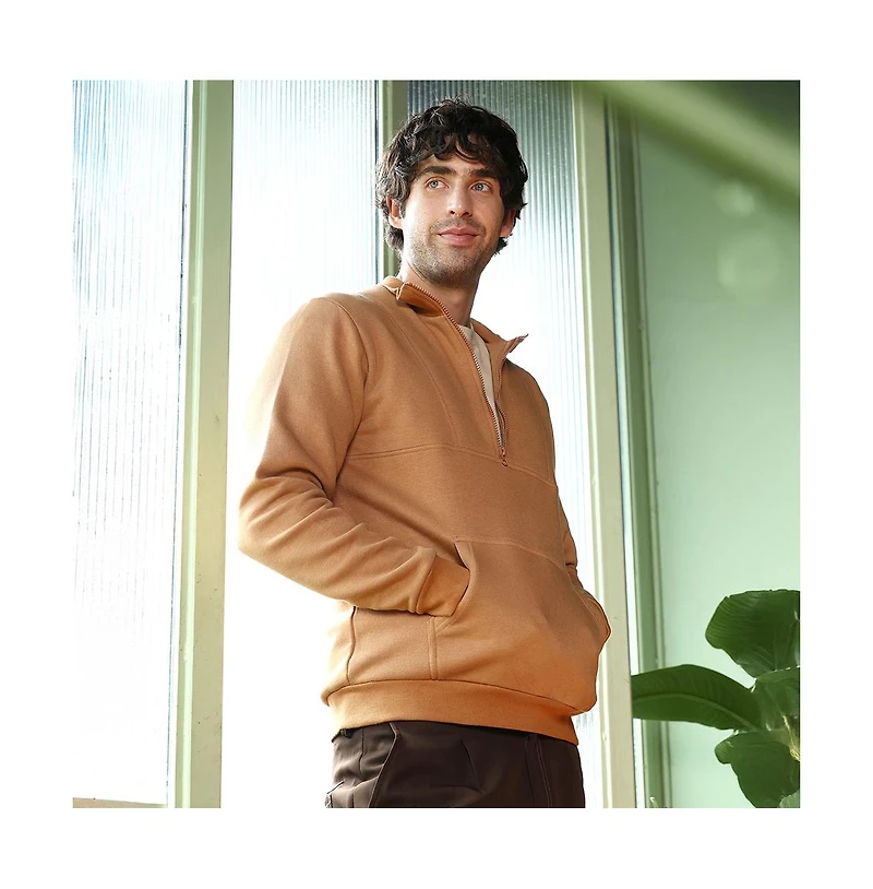 Campus Sutra Men's Rust Orange Panel-Stitch Knit Sweatshirt