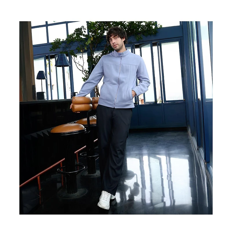 Campus Sutra Men's Flint Grey Panel-Stitch Knit Jacket