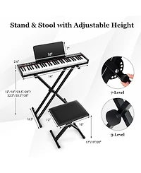 Sugift 61-Key Portable Electronic Keyboard Piano Complete Digital Piano Set with Stand and Stool