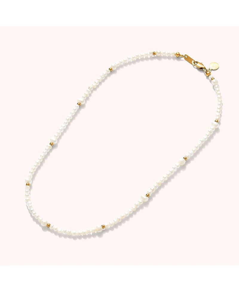 Joey Baby 18K Gold Plated Freshwater Pearls with Glass Gold Beads - Emili Necklace 17" For Women