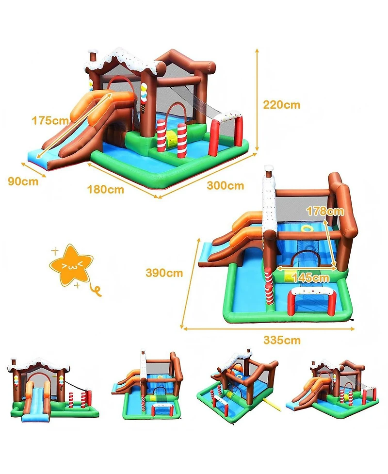 Hongge Inflatable Kids Bounce House with Slide, Climbing Wall, and 550W Air Blower