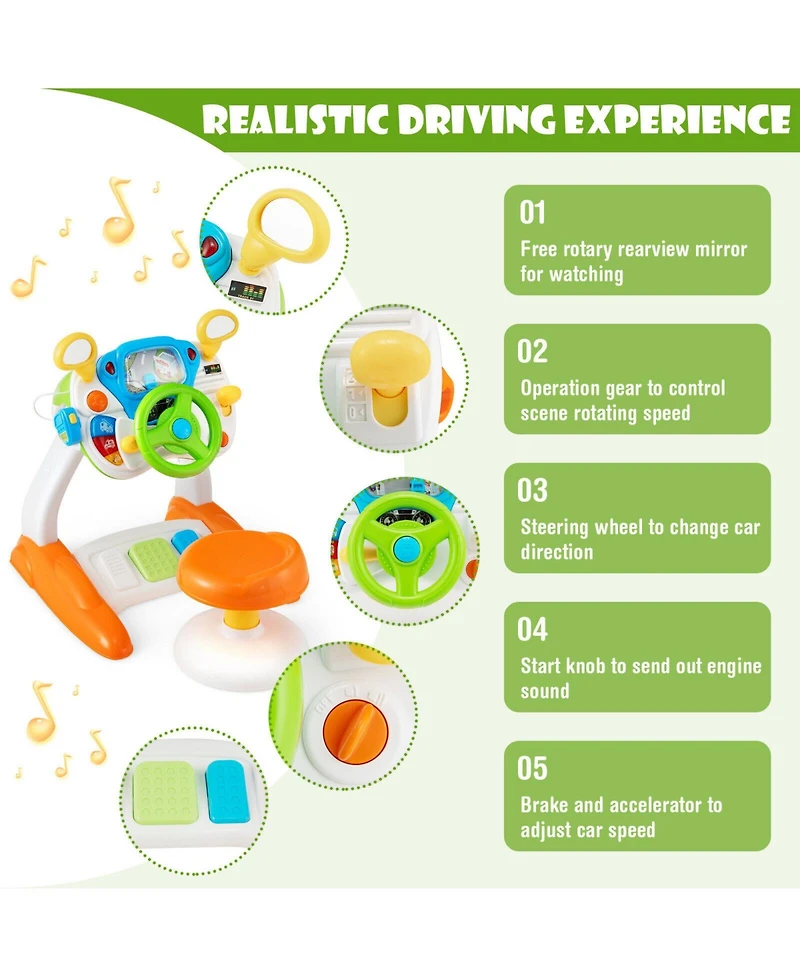 Hongge Kids Driving Simulation Toy with Steering Wheel and Real Sound Effects