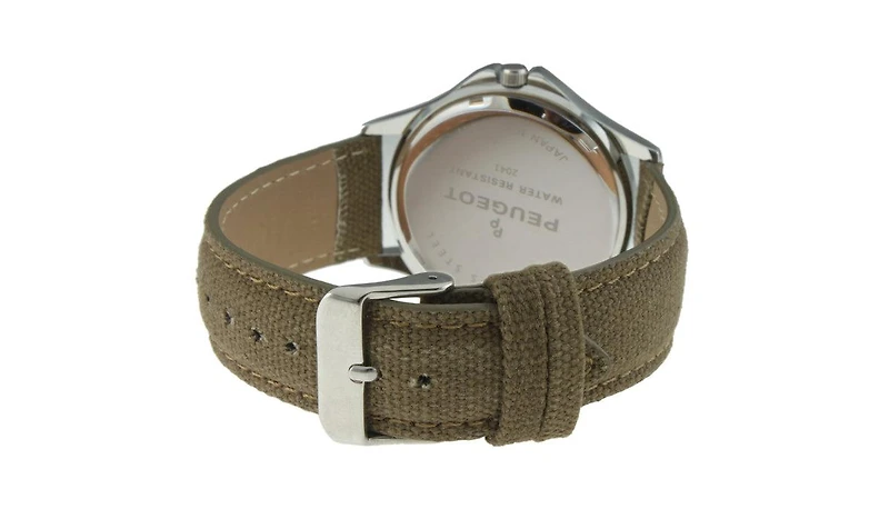 Peugeot Men 40mm Military Dial Calendar Canvas Strap Watch