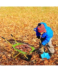 Sugift Outdoor Garden Backyard Play Toy Kids Metal Wheelbarrow-Light Green