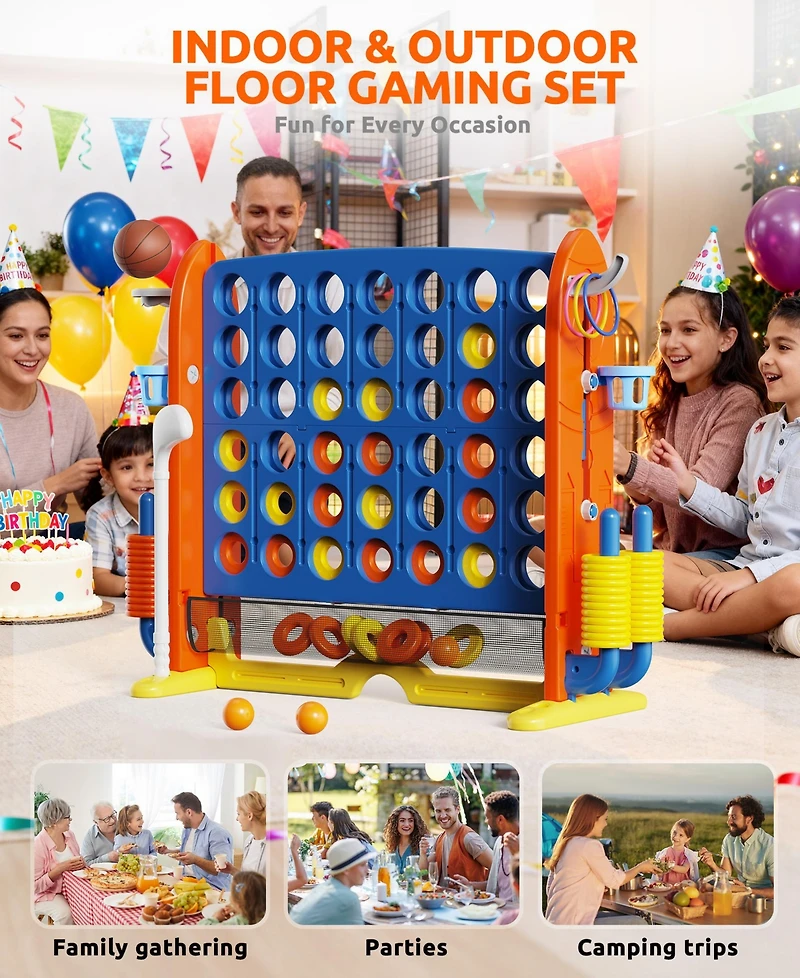 Sugift Giant 4-in-a Row Game Set for Kids and Adults with Basketball Hoop