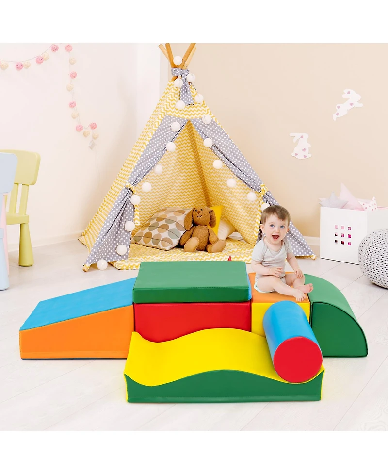 7 Pieces Toddlers Climbing Toys with Epe Foam and Removable Pu Leather
