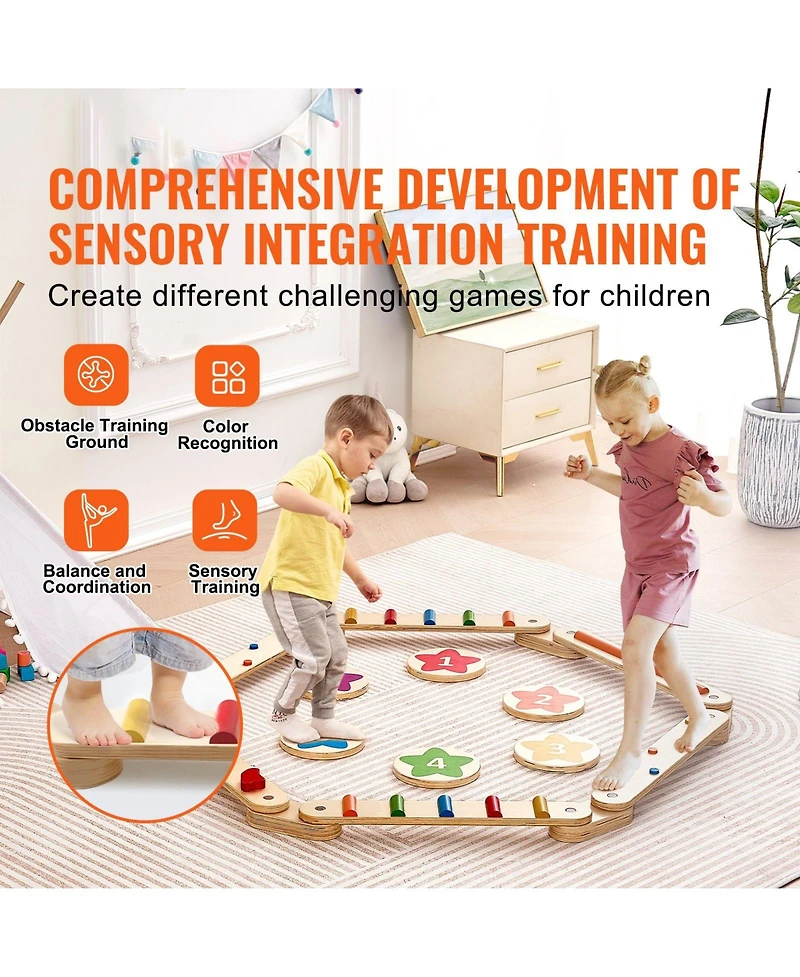 Mecale Kids Balance Beam Stepping Stones Gym Obstacle Children Balance Board 6PCS