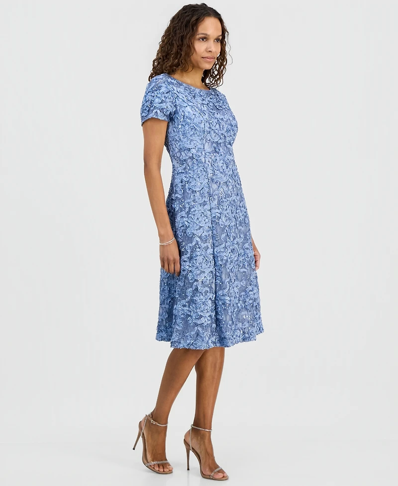 Alex Evenings Petite Sequined Lace Short-Sleeve Midi Dress