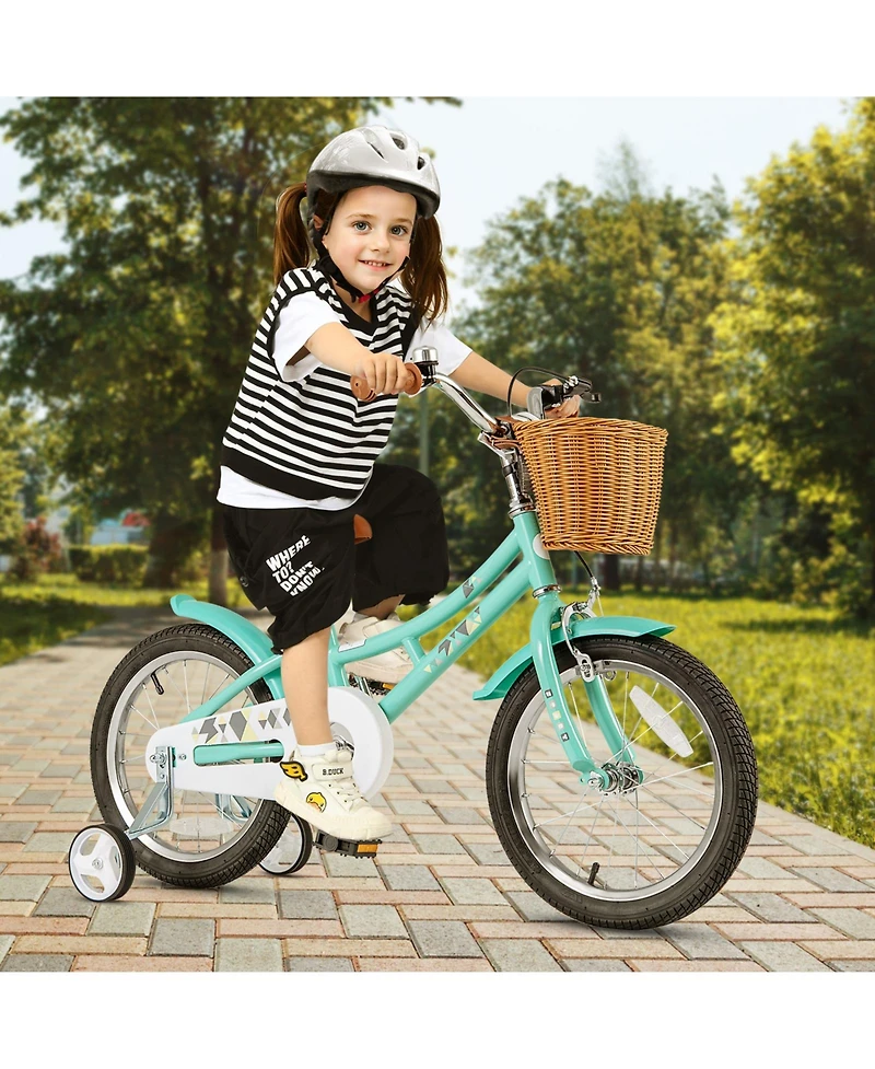Gymax 16'' Kids Bike w/ Height Adjustable Handlebar Seat Basket Bell Training Wheels