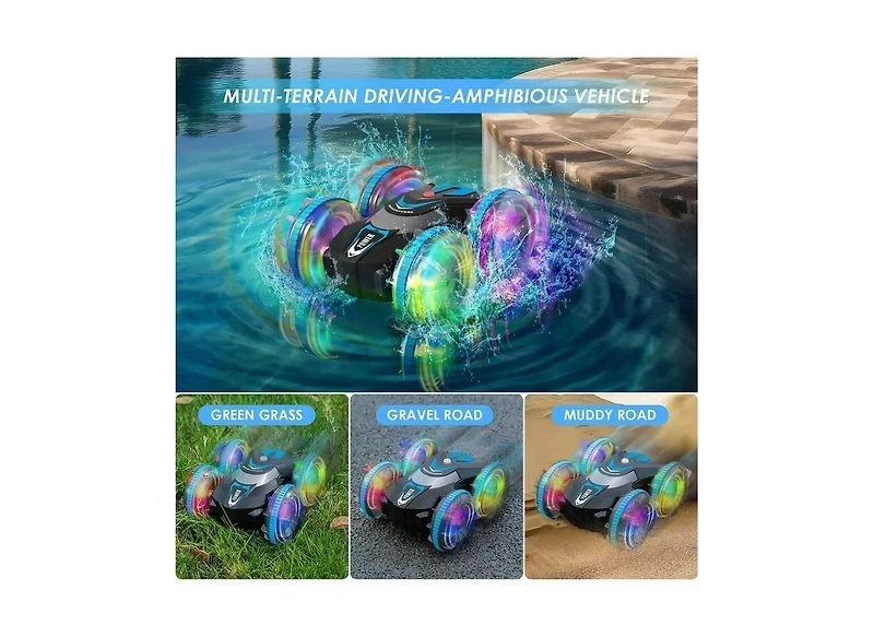 Cowin Amphibious Waterproof 360° Flips 4WD Rc Stunt Car 2.4GHz All-Terrain Vehicle Birthday Gift