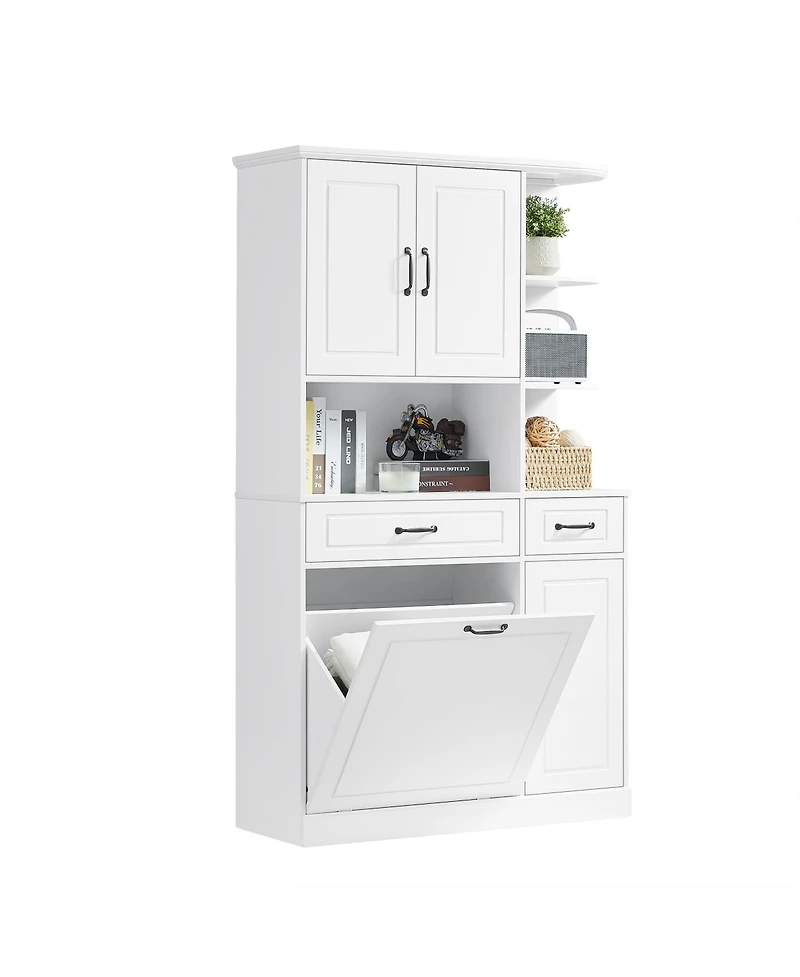 sumyeg Tall Freestanding Storage Cabinet with Drawers Doors and Adjustable Shelves in White