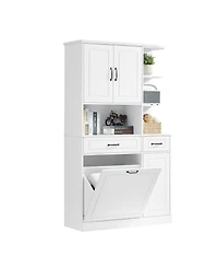 sumyeg Tall Freestanding Storage Cabinet with Drawers Doors and Adjustable Shelves in White