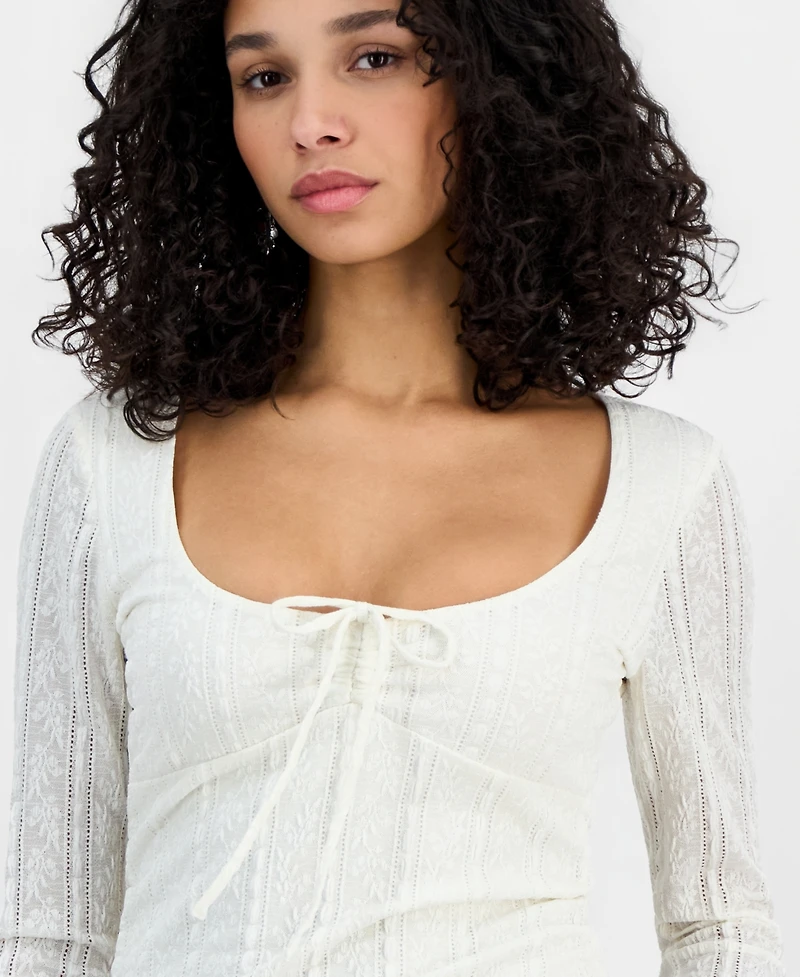 Madden Girl Juniors' Lace Textured Long-Sleeve Top