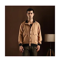 Campus Sutra Men's Khaki Beige Tactile-Utility Bomber Jacket