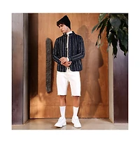 Campus Sutra Men's Navy Blue Woven-Striped Quilted Jacket