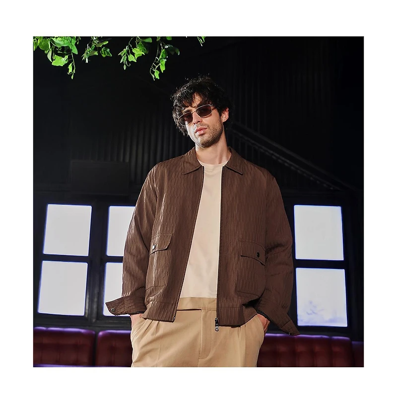 Campus Sutra Men's Chocolate Brown Zip-Front Crease-Tactile Jacket