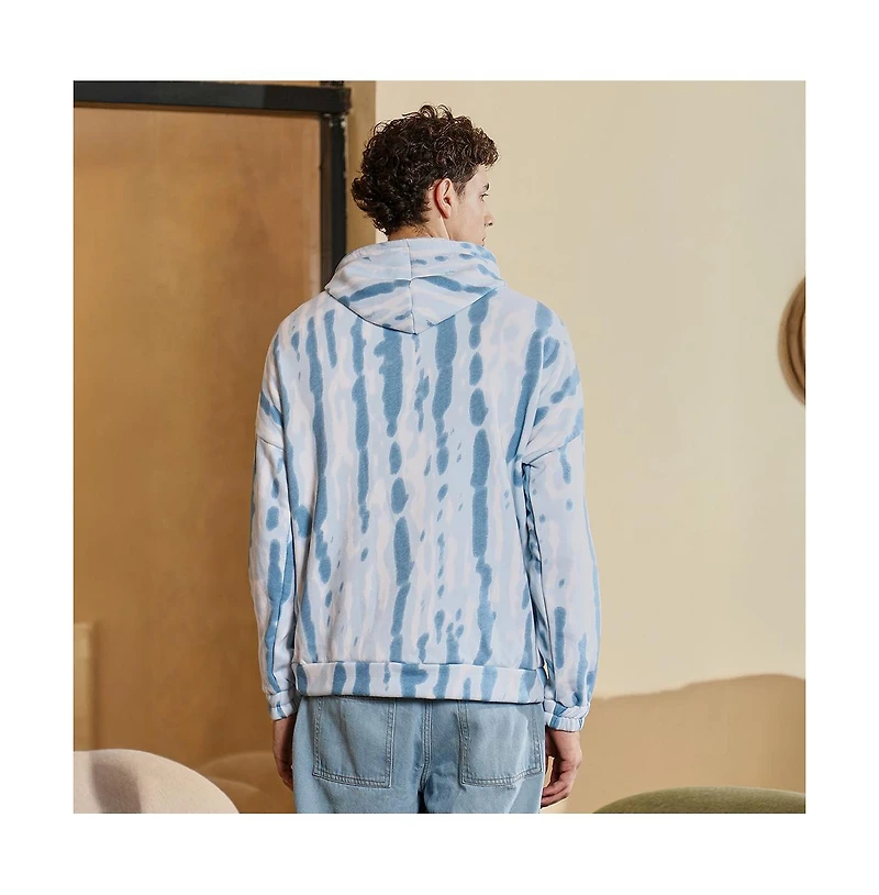 Campus Sutra Men's Sky Blue Dye-Drip Pullover Hoodie