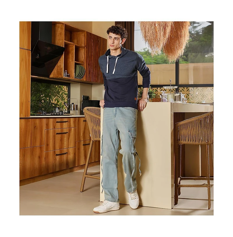 Campus Sutra Men's Prussian Blue Block Pullover Hoodie