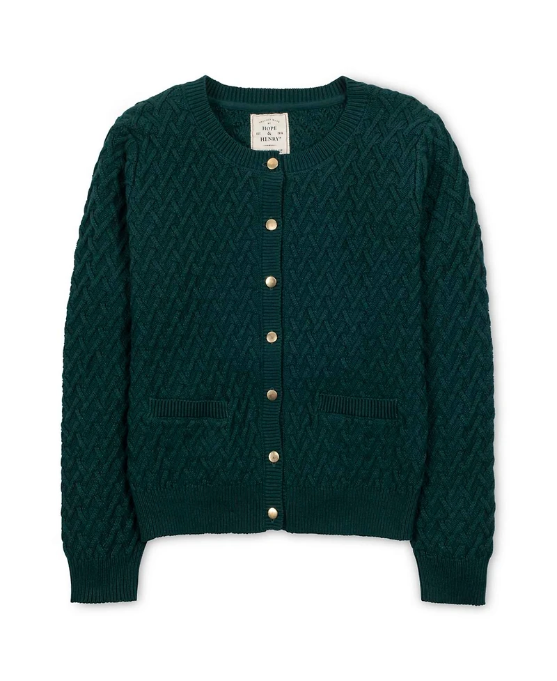 Hope & Henry Women's Organic Herringbone Stitch Cardigan Sweater