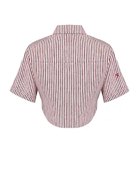 Pcfg Women's Red Striped Linen Crop Shirt