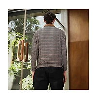 Campus Sutra Men's Midnight Black & Cream White Chevron-Jacquard Sherpa-Lined Jacket