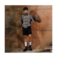 Campus Sutra Men's Midnight Black & Chocolate Brown Tartan-Plaid Bomber Jacket