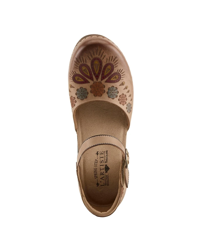 L'Artiste Women's Bridgitte Hand-Painted Mary Jane – Leather Floral Strap Heel With Arch Support