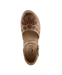 L'Artiste Women's Bridgitte Hand-Painted Mary Jane – Leather Floral Strap Heel With Arch Support