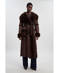 Karen Millen Women's Faux Shearling Belted Maxi Coat