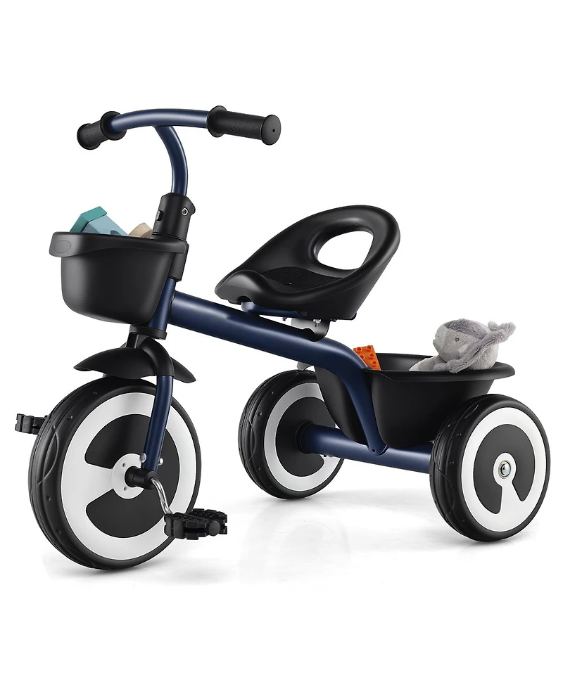 Sugift Toddler Tricycle with Adjustable Seat and Storage Baskets for 1.5-5 Years Old-Navy