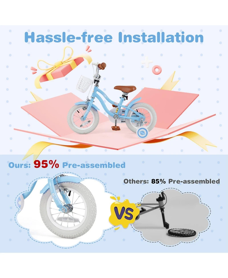 Sugift Kids Bike with Basket, Adjustable Seat & Training Wheels