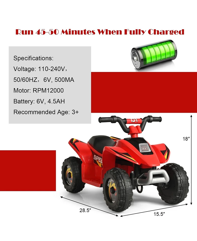 6V Kids Electric Atv 4 Wheels Ride-On Toy