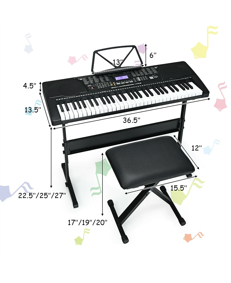 Sugift 61-Key Portable Electronic Keyboard Piano with Stand and Stool
