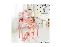Boyel Living Kids Vanity Princess Makeup Dressing Table Chair Set with Tri-fold Mirror, White