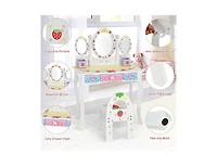 Boyel Living Kids Vanity Princess Makeup Dressing Table Chair Set with Tri-fold Mirror, White