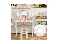 Boyel Living Kids Vanity Princess Makeup Dressing Table Chair Set with Tri-fold Mirror, White