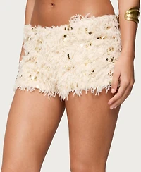 Edikted Women's Faux Feather Sequin Micro Shorts