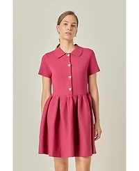 English Factory Women's Peplum Mini Knit Dress With Big Button Details
