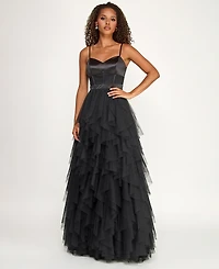 City Studios Juniors' Sweetheart-Neck Ruffled Cascade Gown