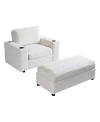 Streamdale Furniture Oversized Corduroy Chaise Lounge with Storage Ottoman, Cup Holders & Usb
