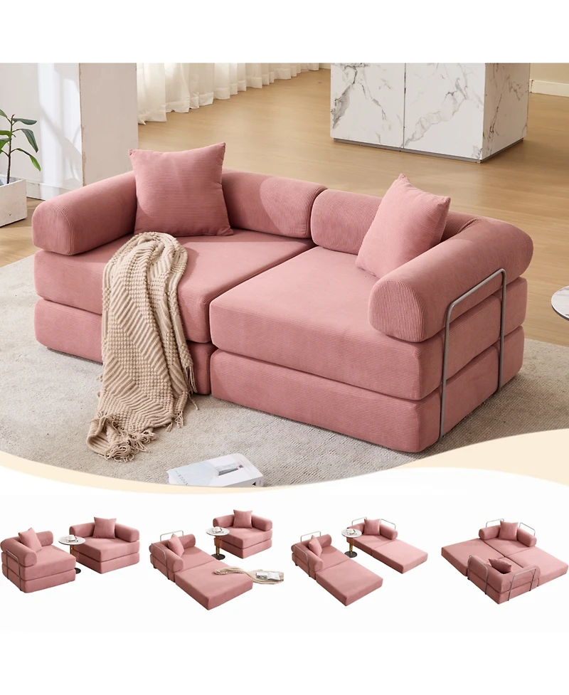 Streamdale Furniture Pink Corduroy Modular Sofa Bed for Apartments